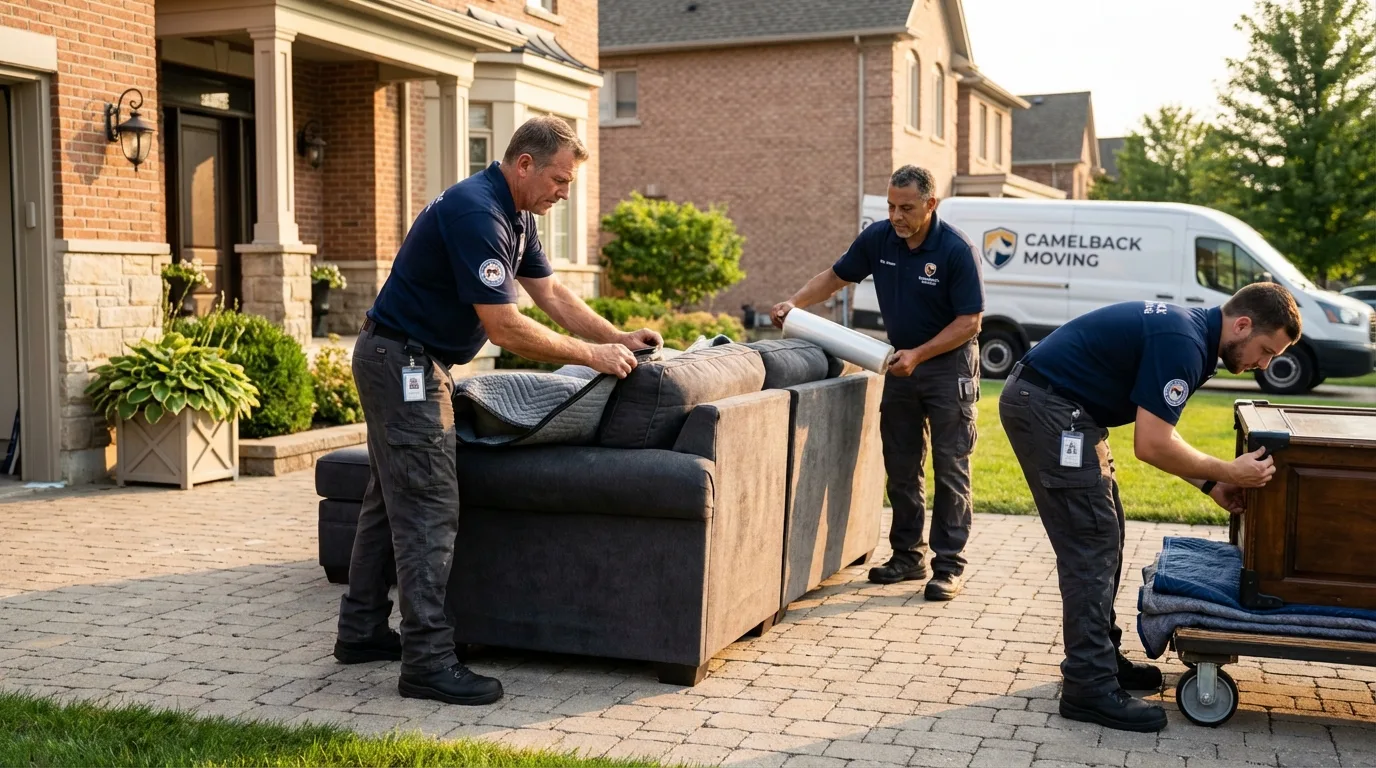 Large estate moving crew wrapping furniture in Moriches, NY